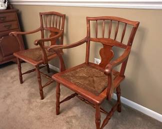 Set of Two Windsor Armchairs with Rush Seats