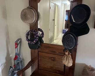 Wooden Hall Tree with Mirror and Storage Bench