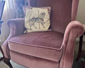 Velvet Wingback Armchair with Carousel Horse Pillow