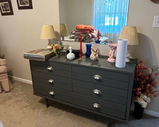 Mid-Century Modern 6-Drawer Dresser with Mirror