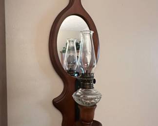Victorian Style Wall Sconce with Oil Lamp and Mirror