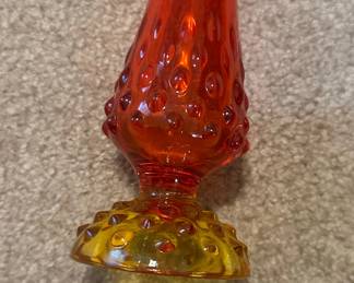 Vintage Viking Glass Amberina Hobnail Swung Vase