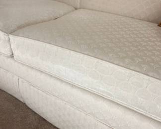 Ethan Allen Cream Upholstered Sofa with Damask Pattern