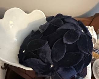Vintage Navy Blue Velvet Petal Hat