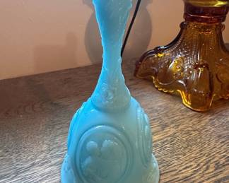 Fenton Blue Satin Glass Mother and Child Bell