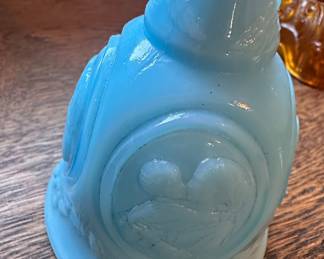 Fenton Blue Satin Glass Mother and Child Bell