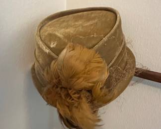 Vintage Ladies Velvet Hat with Feather and Veil