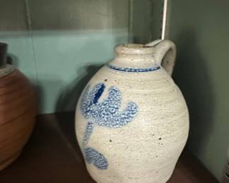 Blue Floral Decorated Stoneware Jug