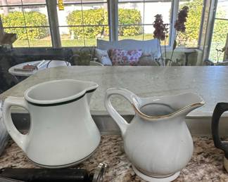Assorted Ceramic Pitchers and Folk Art Teapot