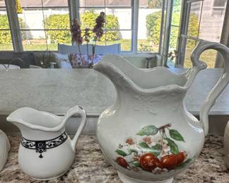 Assorted Ceramic Pitchers and Folk Art Teapot