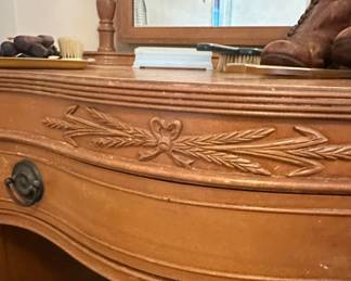 Vintage Art Deco Waterfall Vanity with Mirror and Stool