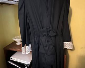 Vintage Black Lace Trimmed Maxi Dress