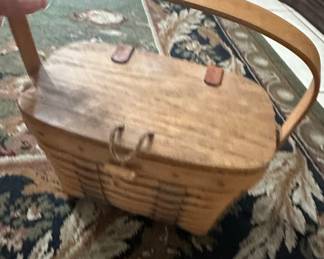 Vintage Longaberger Woven Wood Picnic Basket with Lid and Handle