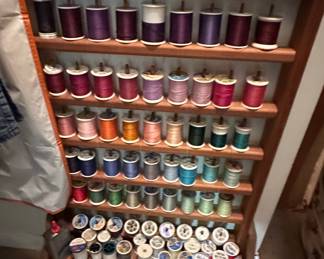 Wooden Spool Thread Rack with Drawer