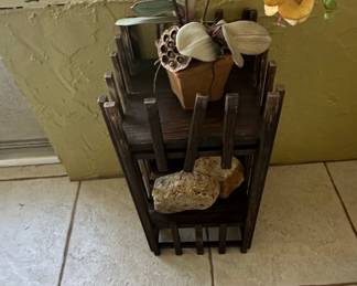 Rustic Wooden Tiered Plant Stand with Faux Orchid