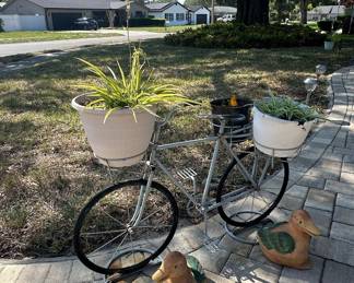 Decorative Metal Bicycle Planter with Duck Figurines