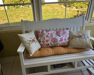 Shine Company 48 in. L White Wooden Outdoor Eden Garden Bench with Cushions