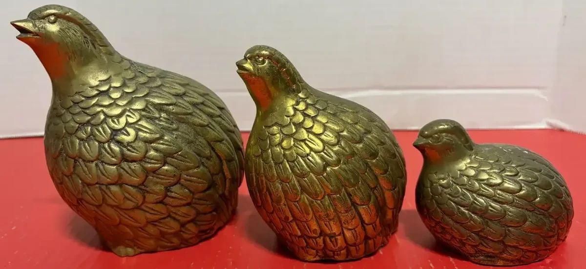 3 Brass Quail Family