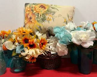 Blue Vases  Artificial Flowers