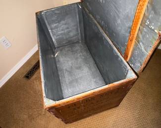 Tin lined Bloomington Illinois wood shipping crate