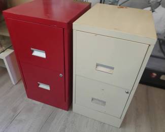 Pair 2 drawer metal file cabinets