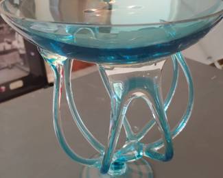 Aqua glass fruit bowl