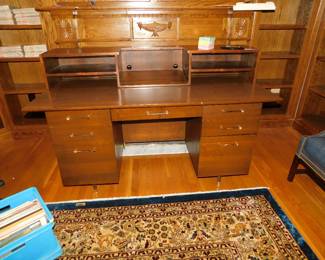 MID CENTURY MODERN DESK WITH CUSTOM TOPPER SHELF