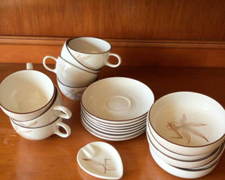 Lot 241: Winfield White ceramic dishware set with brown trim