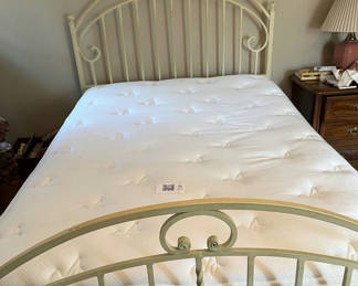 Lot 219: Cream Queen size metal bed frame with  mattress and box spring