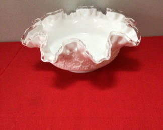 Lot 69: Fenton Milk glass ruffled-edge compote bowl