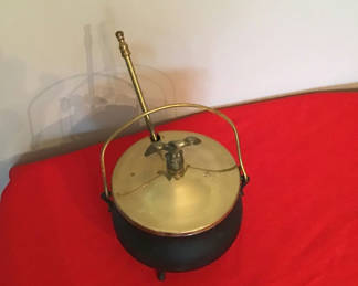Lot 80: Small metal cauldron with lid