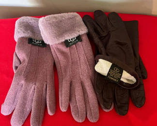 Lot 130: Gloves: UGG Australia lavender with shearling and black leather Fownes gloves