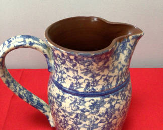 Lot 3: Blue and white speckled ceramic pitcher