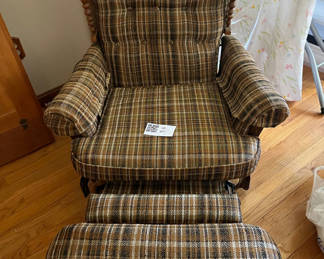 Lot 240: Vintage Barcalounger reclining chair with plaid ottoman