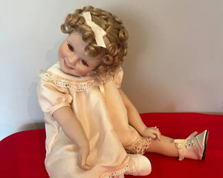 Lot 139: Shirley Temple Doll in Pink Lace Dress with Curly Hair