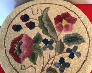 Lot 77: 5 Round Hand-Hooked Floral seat pads