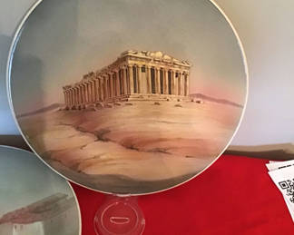 Lot 76: Two hanging decorative plates with architectural ruin scenes