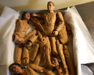 Lot 169: Boxed collection of GI Joe and others tan-colored action figures and parts