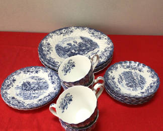 Lot 19: Johnson Bros Coaching Scenes blue-and-white china set