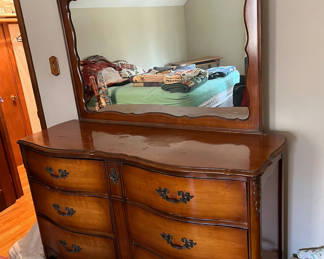 Lot 229: Vintage Six-drawer dresser with mirror- see description