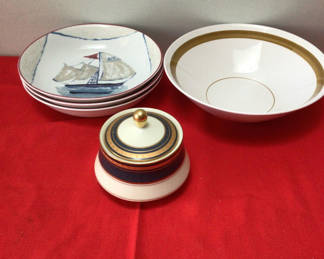 Lot 14: Mikasa porcelain dinnerware set with plates, bowls, and lidded container