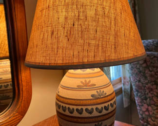 Lot 216: Stoneware vase-style table lamp with fabric shade