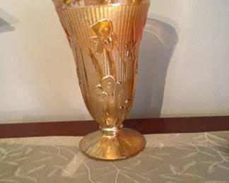 Lot 68: Amber  Glass Vase with Floral Embossing