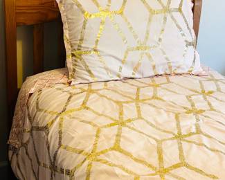 Twin Bed, HB, Mattress set, linens- $75