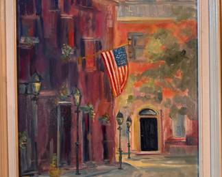 "And out flag was still there", oil on board by Anne Quinlan
