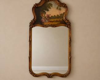 Antique mirror with painting on board top