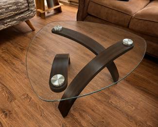 Allure hazelnut tri shape coffee table with glass top