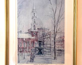 Snowfall on Boston common, framed, by Kevin J. Shea, signed & numbered, 281/500