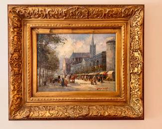 Another beautifully framed oil on canvas. City church scene.