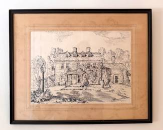 Wayside Inn etching, 1940 by H. Bernard Robinson